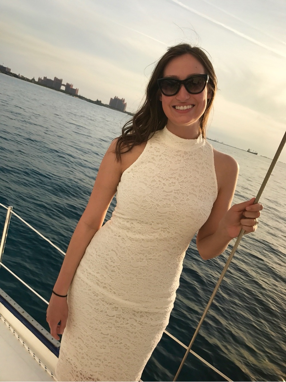 Express Cream Lace Mock-Neck Sheath Dress